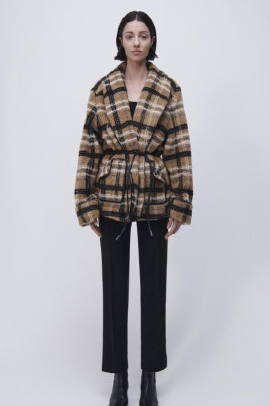 Outerwear SIMKHAI | Kimia Tie Waist Jacket Camel Plaid
