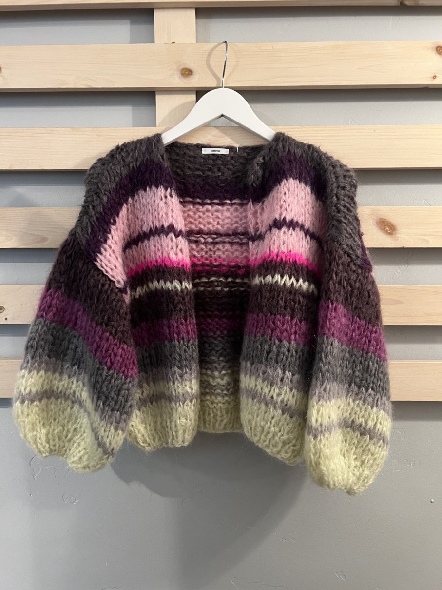 Sweaters Maiami | Mohair Bomber Cardigan Striped Neon Berry